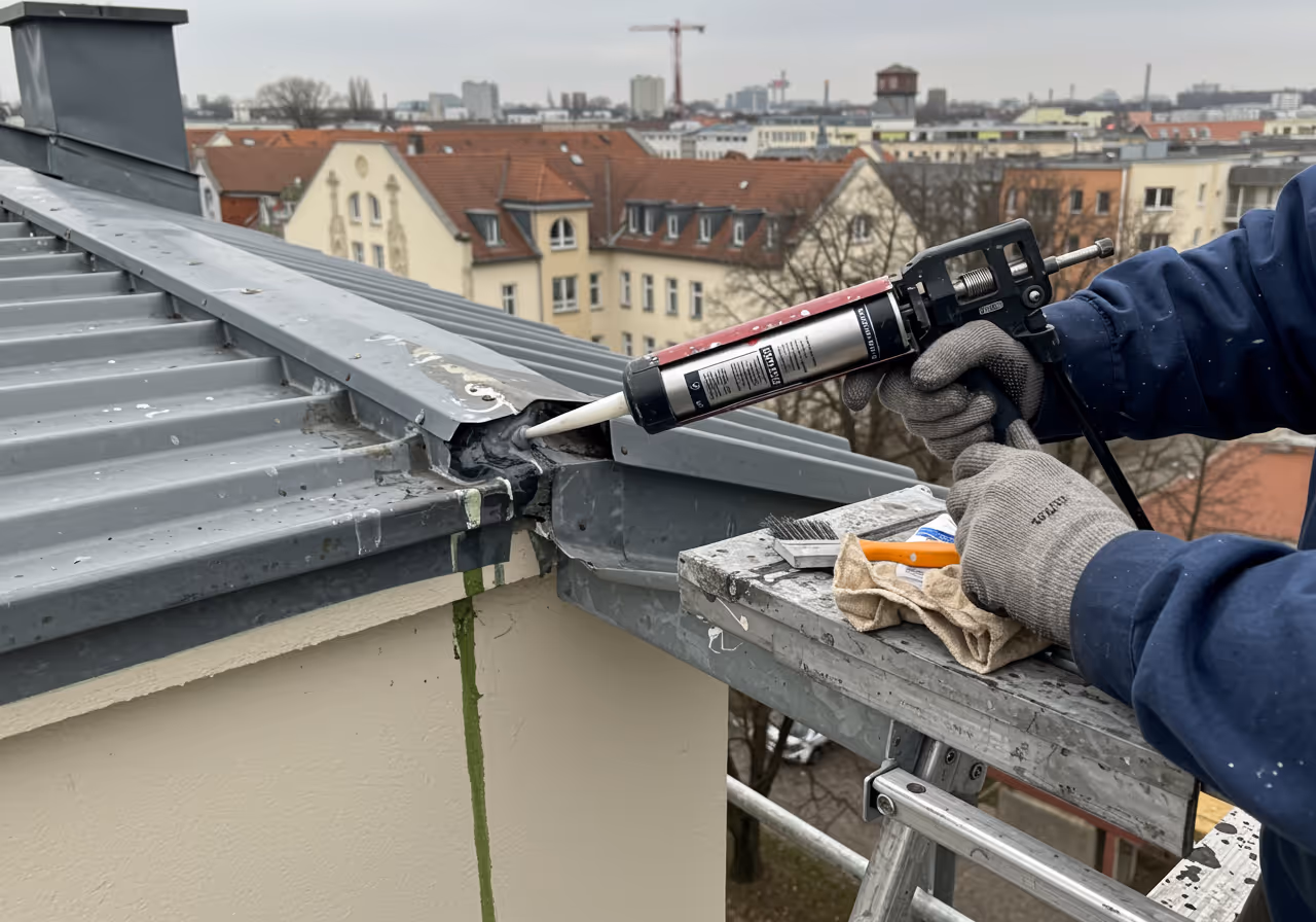 Rinnenträger erneuern, Dachrinne reparieren an einem Berliner Wohnhaus