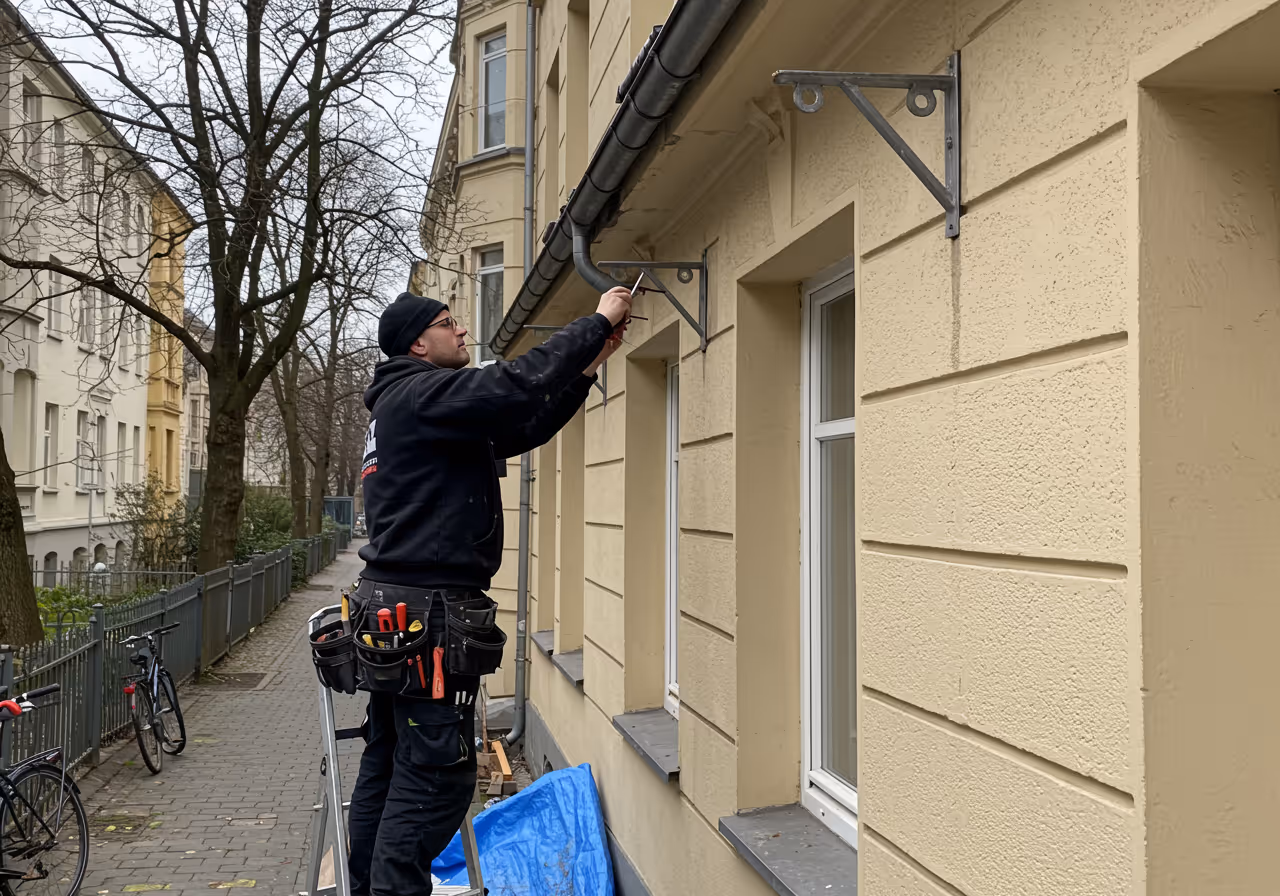 Dachrinne abdichten — Reparatur einer undichten Verbindung an einer Berliner Zinkrinne