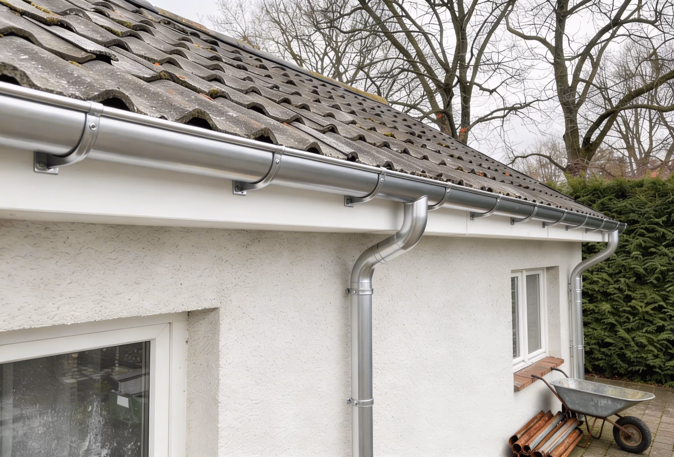Neue Zink-Dachrinne nach der Montage an einem Einfamilienhaus in Reinickendorf